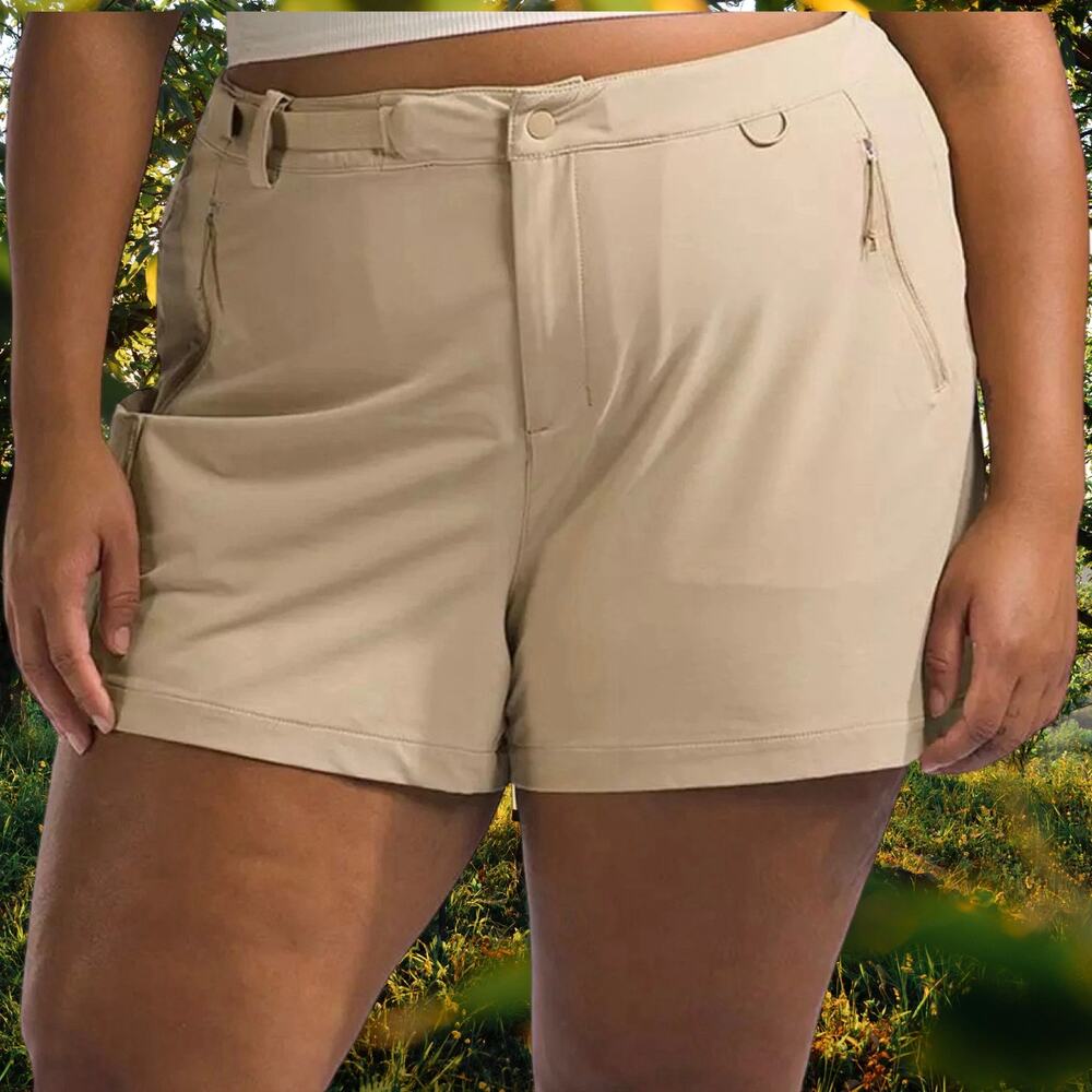The North Face Bridgeway Shorts Womens Plus 22 Khaki Tan Belted Hiking Cargo